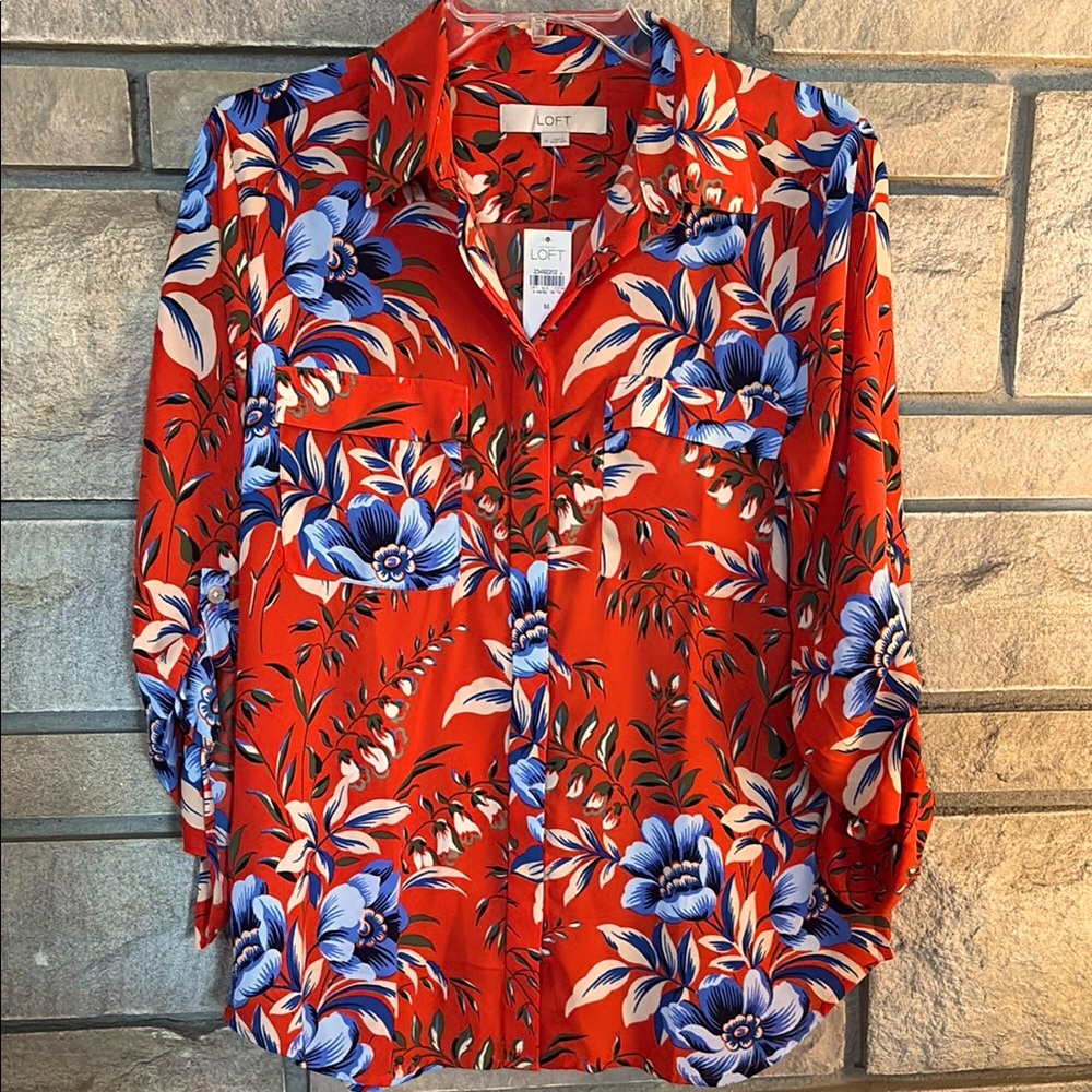 LOFT Red and Blue floral Button Down